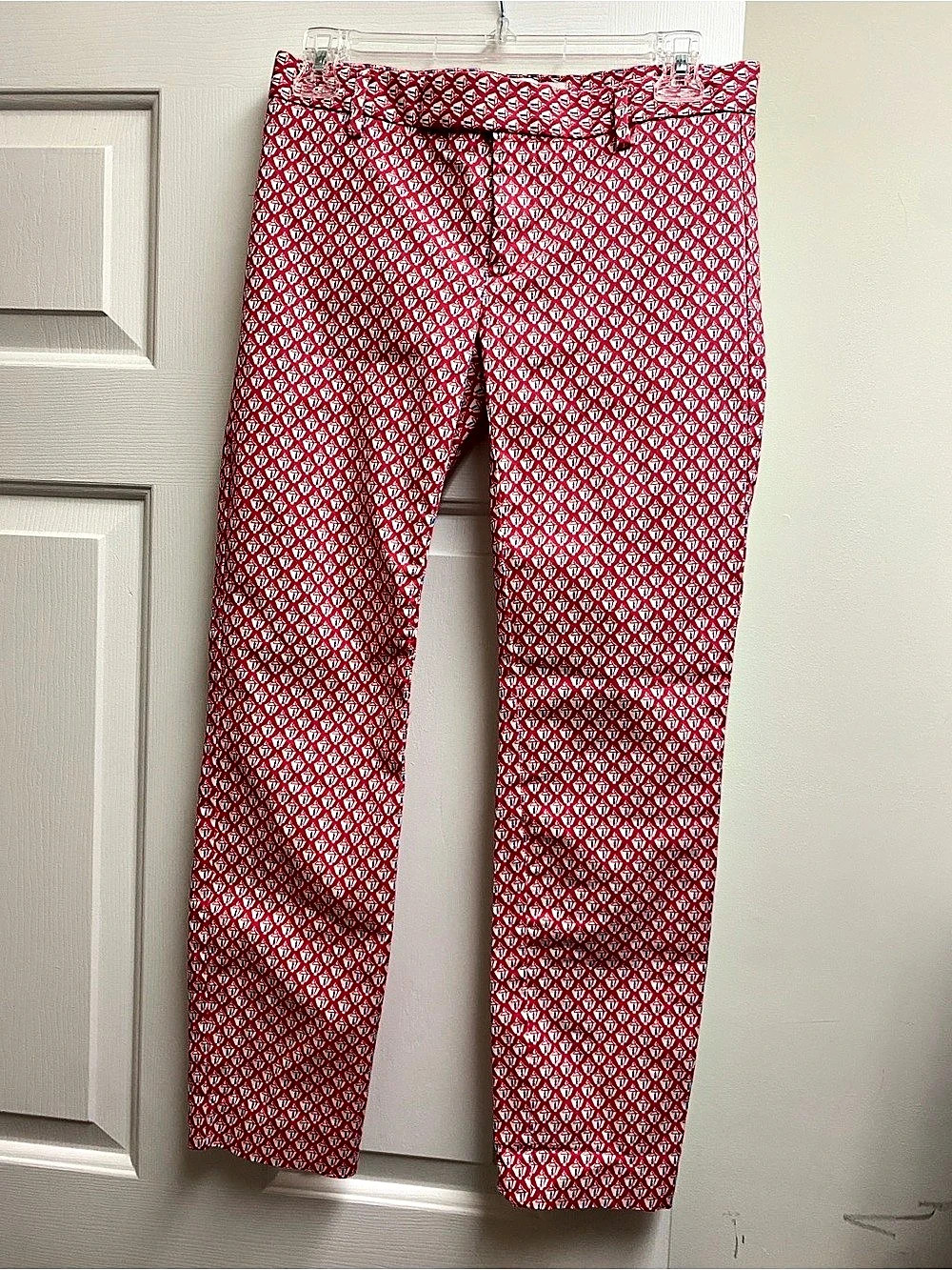 Gap Slim Cropped Geometric Cropped Pants in Fuschia & White Size 00